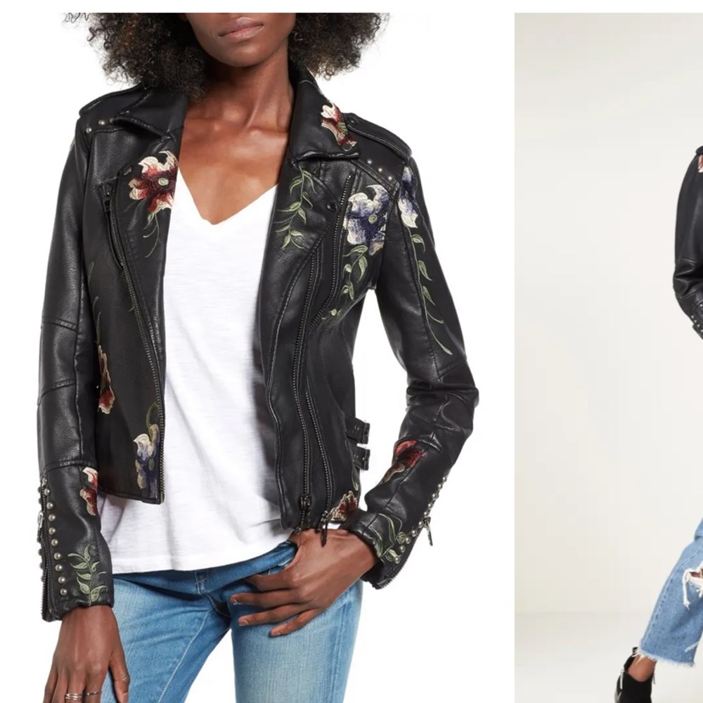 BLANK NYC Embroidered Faux Leather Moto Jacket